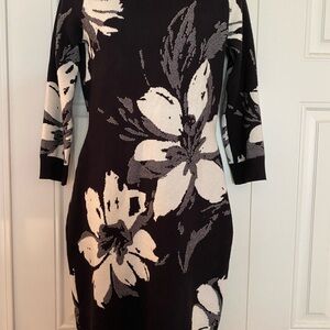 Calvin Klein Monochrome Floral Long Sleeve sweater Dress